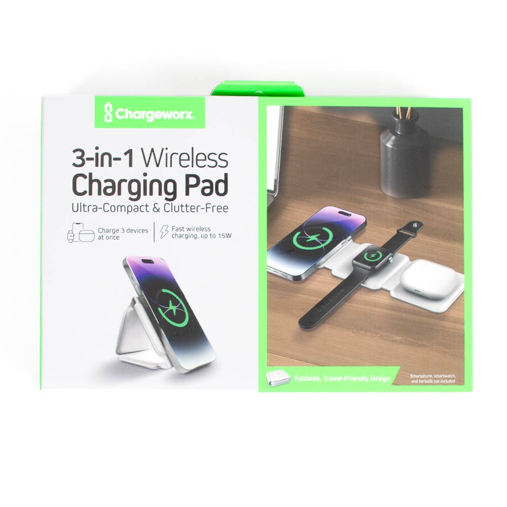 Power Supply/Adapter, Tech, Chargeworx, 3-in-1, Folding, Wireless, Charging pad, 985502, Green